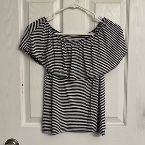 Abercrombie & Fitch Navy Blue White Stripe Off Shoulder Top Size XS
